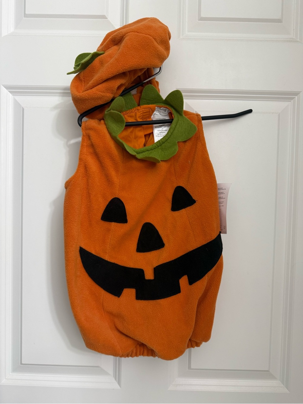 Pottery Barn Kids Orange Pumpkin Jack-O'-Lantern Costume with Green Leaf Trim